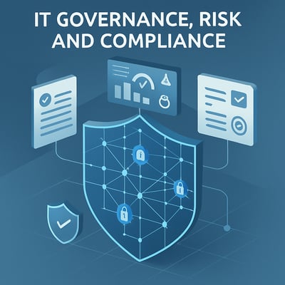 A modern professional illustration representing IT Governance Risk and Compliance GRC for a digital bankThe visual should depict structured governance A modern professional illustration representing IT Governance Risk and Compliance GRC for a digital bankThe visual should depict structured governance