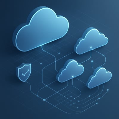 photographic A sleek modern illustration depicting a digital banks cloud transformation journey  multiple cloud platforms symbolized by overlapping gl-1